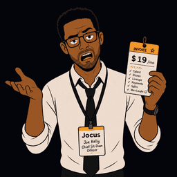 Joe Kelly holding a $19/mo invoice, looking exasperated